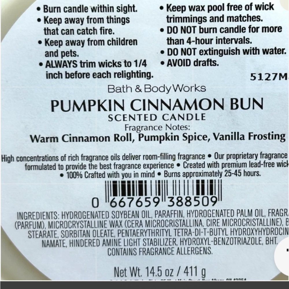 Bath & Body Works Pumpkin Cinnamon Bun Soy Wax Blended Candle - Yellow - Picture 4 of 4
